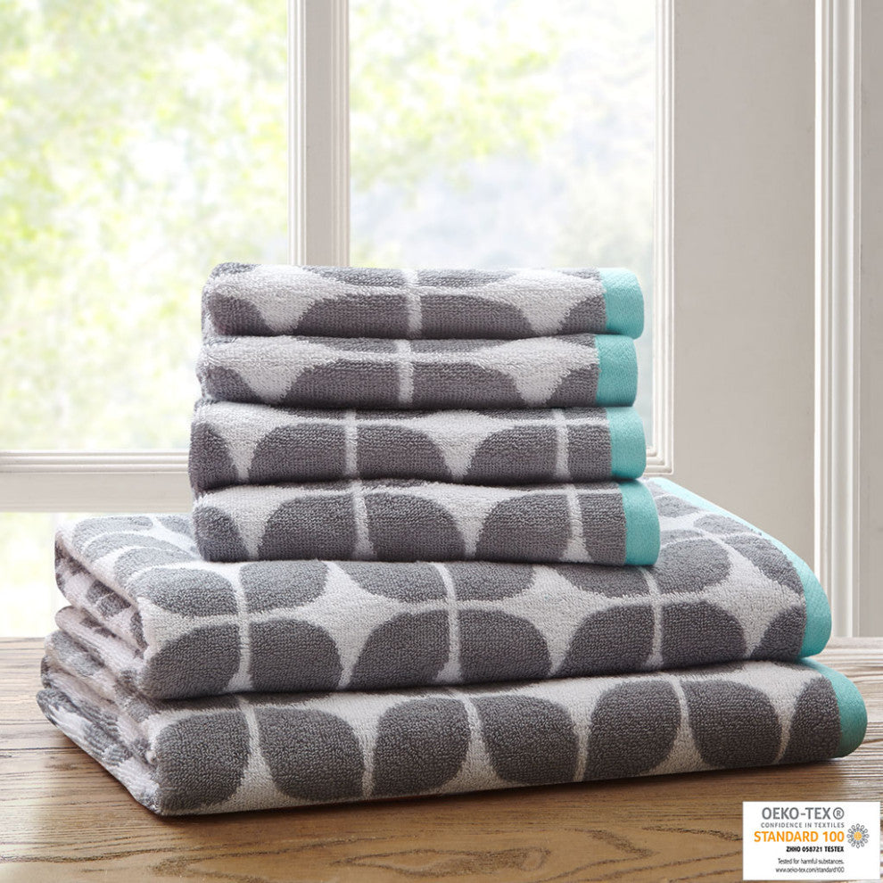 Intelligent Design Lita Cotton Jacquard Bath Towel 6 Piece Set, Grey
