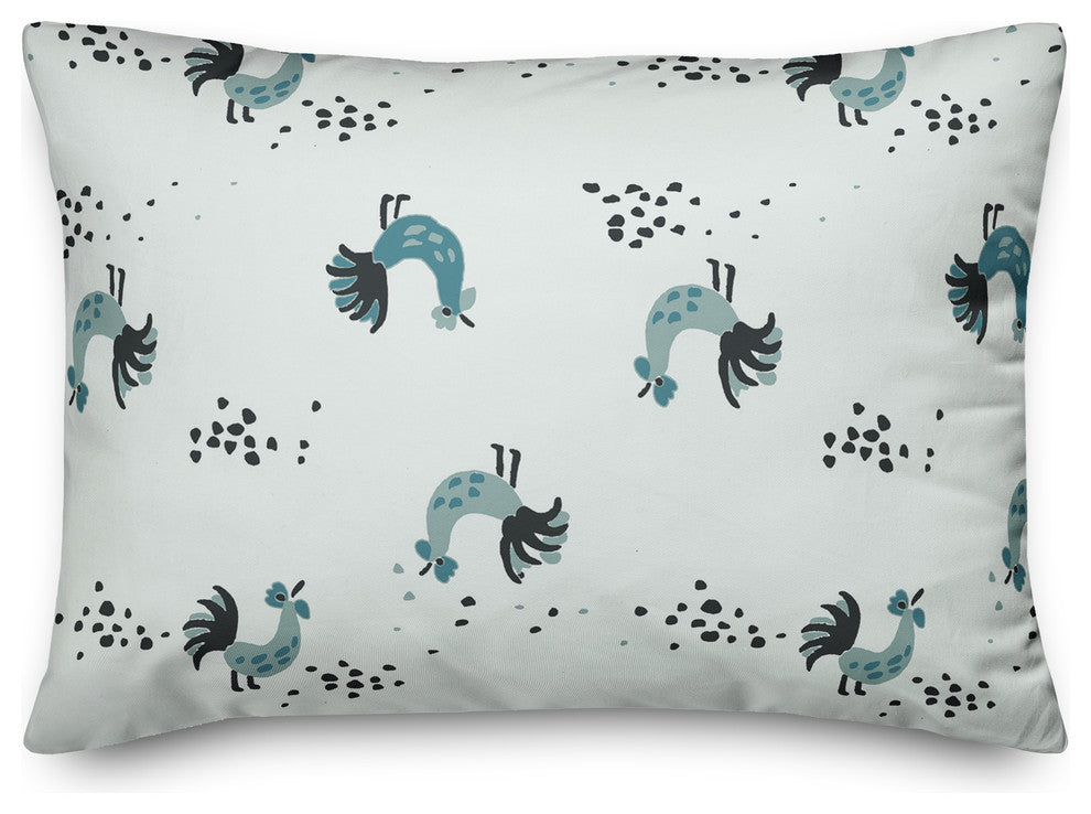 Rooster Pattern in Blue Throw Pillow