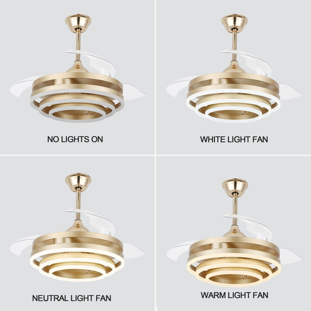 CurveCurio 42" Ceiling Fan With Adjustable LED Light Kit, Gold