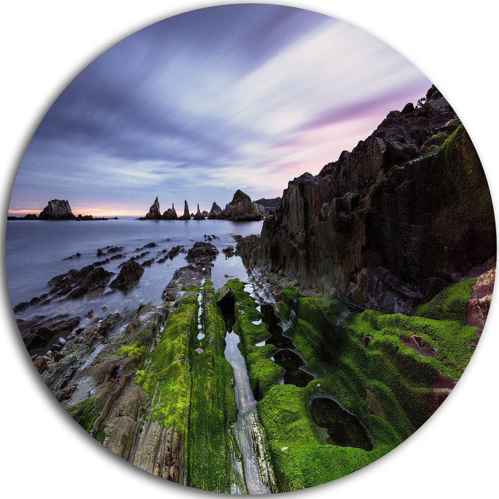 Gueirua Beach In Spain, Seashore Photography Disc Metal Wall Art, 11"