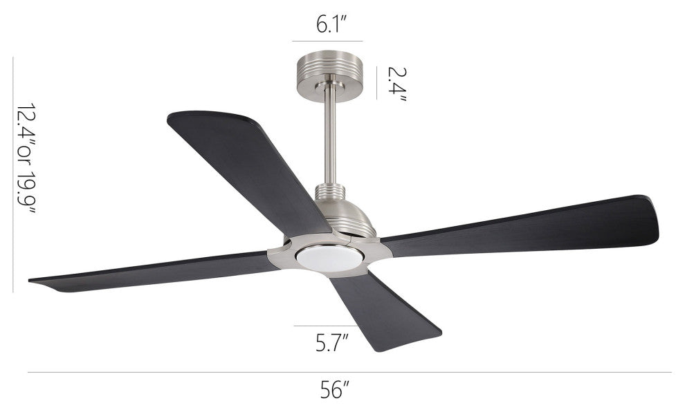 56" 4-Blade Solid Wood Ceiling Fan with LED Light and Remote Control, Brushed Nickel/Black