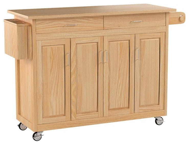 Natural Wood Kitchen Cart, Storage Cabinets, Drawers & Towel Rack