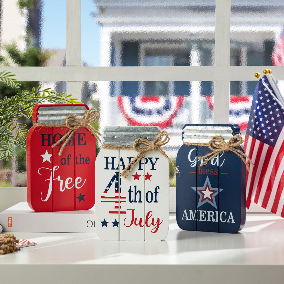 7"H Patriotic Mason Jar Table Decor, 3-Piece Set