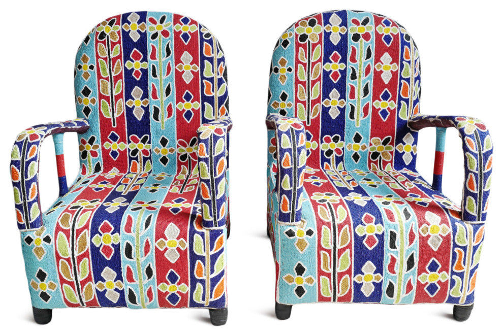 Floral Striped Yoruba Beaded Chair