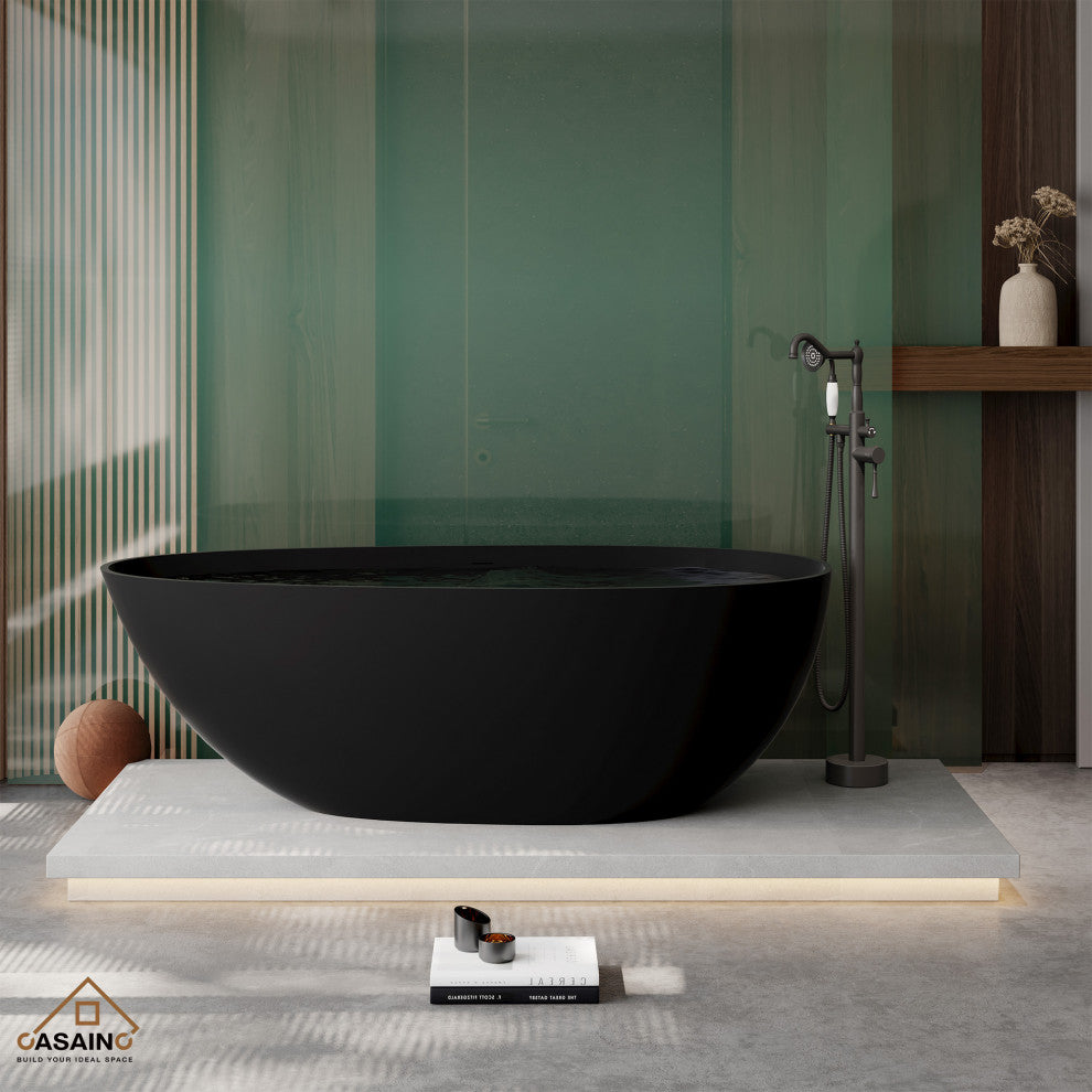 67in Solid Surface Freestanding Bathtub in Matte Black, Matte Black