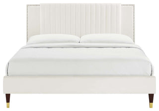 Zahra Channel Tufted Performance Velvet Twin Platform Bed, White