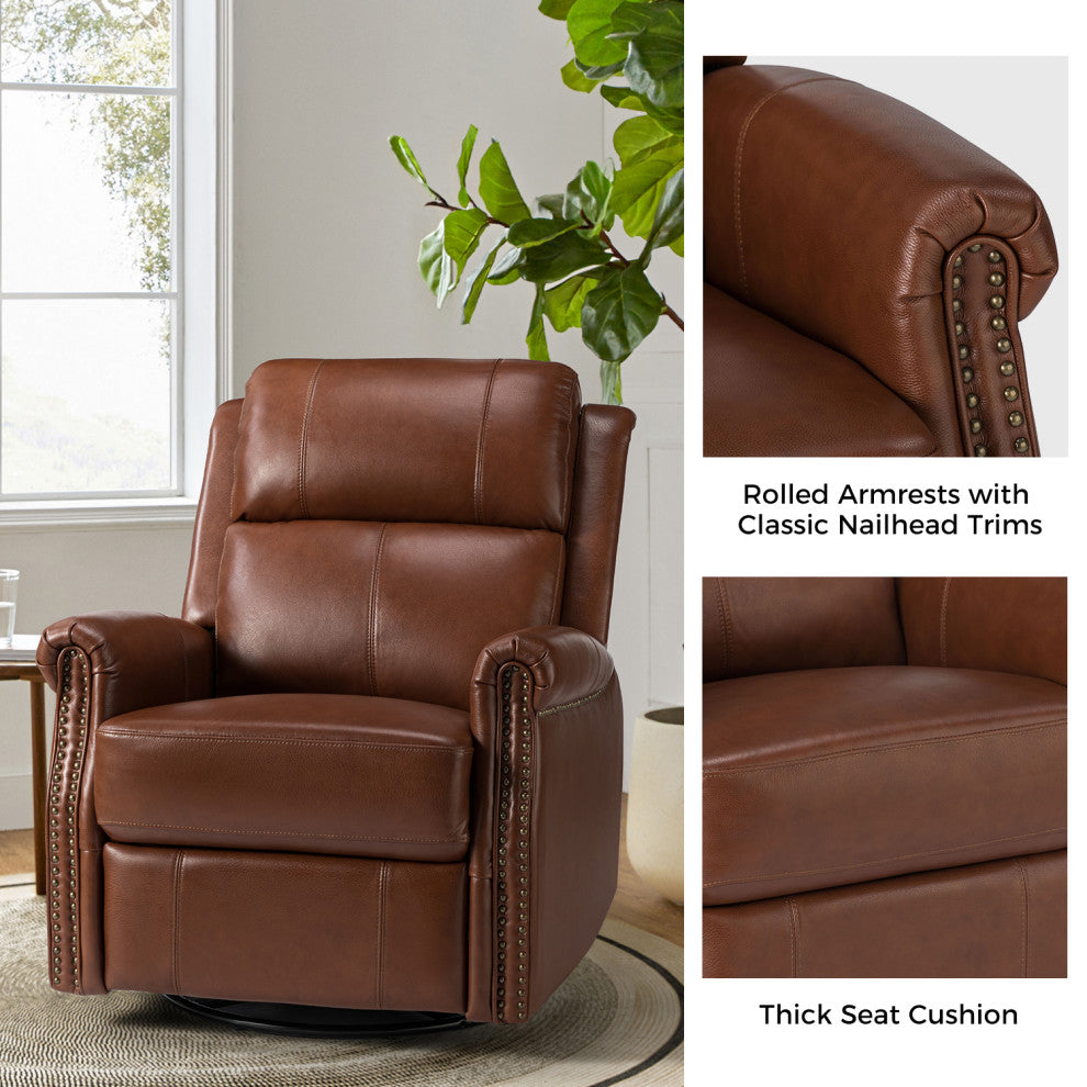 Kaietan Genuine Leather Power Rocking Recliner, Brown