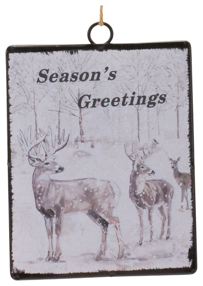 Glass Seasons Greetings Deer Ornament, Set of 12
