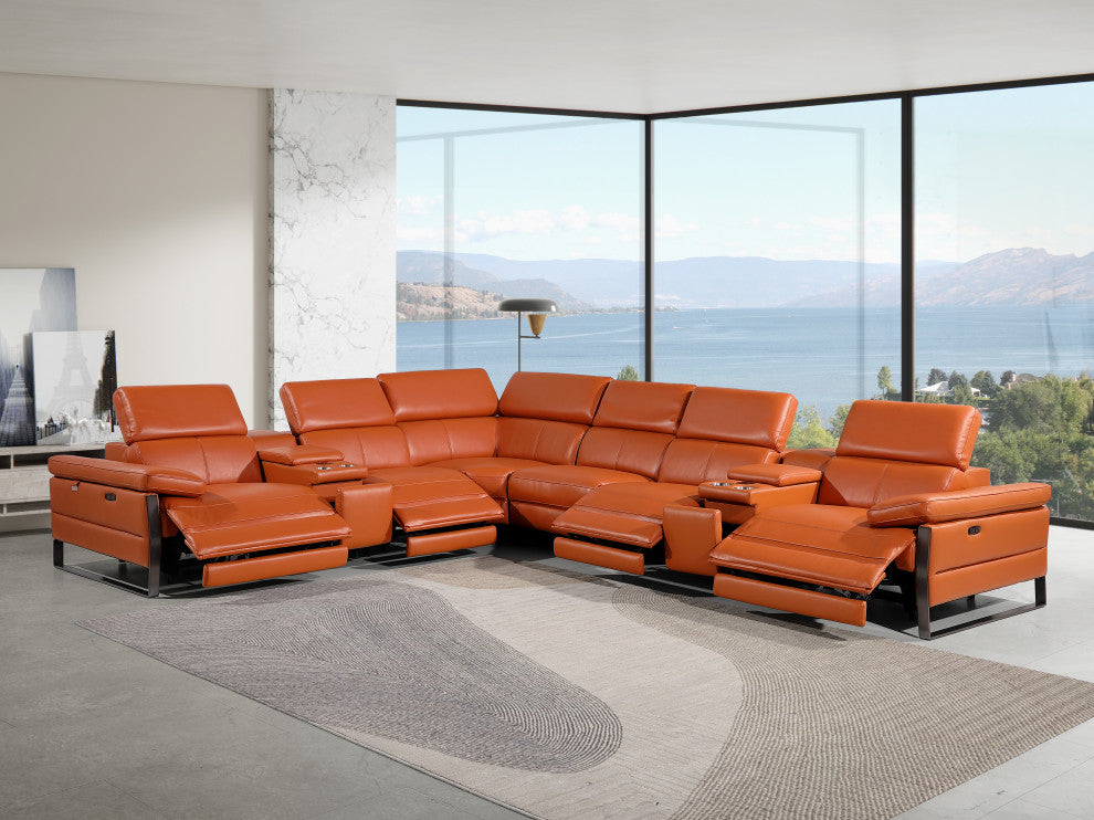 Antonio Italian Leather 8-Piece L-Shaped Power Reclining Sectional, Camel