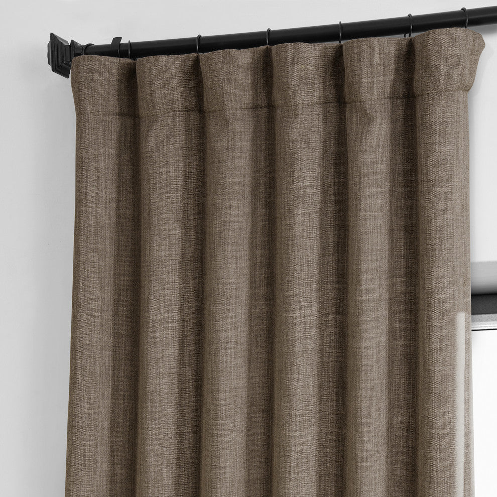 Faux Linen Darkening Curtain Single Panel, Dutch Cocoa, 50"x120"