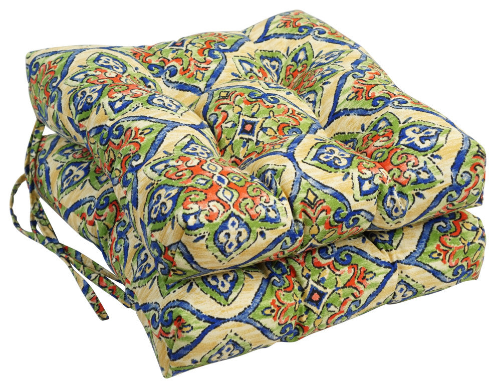 16" Polyester Outdoor Square Tufted Chair Cushions, Set of 4, Splendor Festive