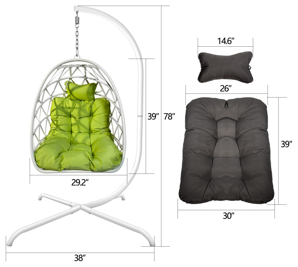 Outdoor Rattan Swing Chair Folding Hanging Egg Chair With Cushion and Pillow