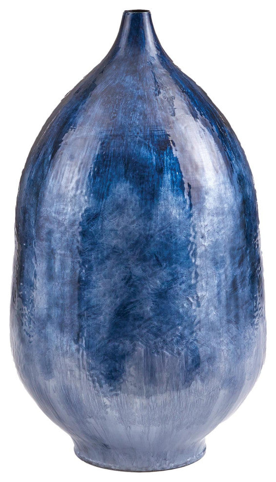 Enameled Modern Blue Iron Oval Vase Ombre Tall Large Contemporary Coastal