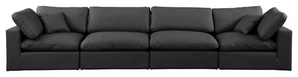 Comfy Upholstered Modular Sofa, Black, 4-Piece: 2 Armless Chair, 2 Corner Chair, Vegan Leather