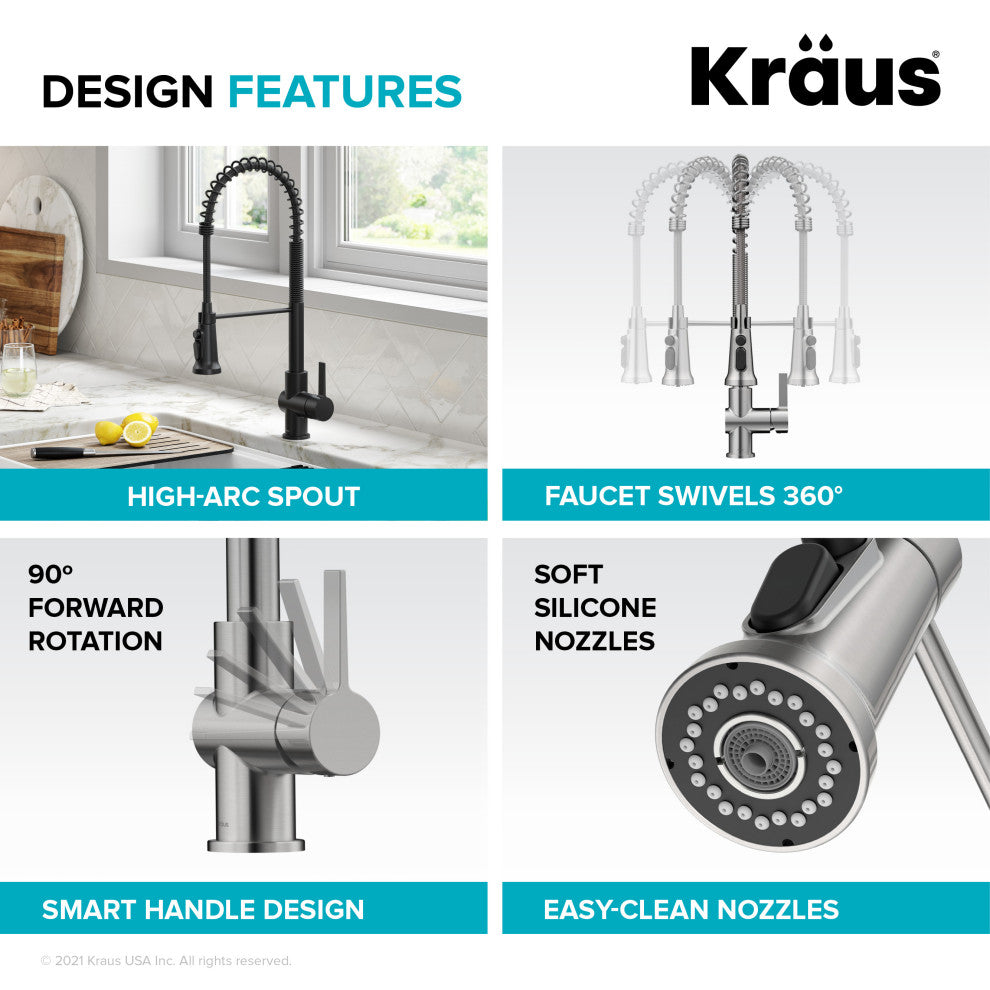 Britt Commercial Style 3-Function Pull-Down 1-Handle 1-Hole Kitchen Faucet, Matte Black (Filter Kff-1691mb)