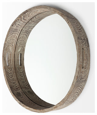Whittier Brown Wood With Mirrored Base Round Tray, Large