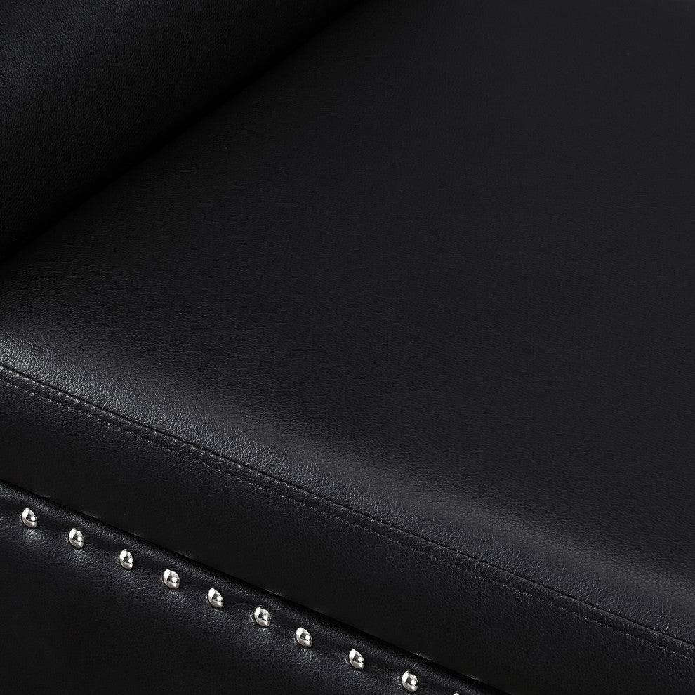 Veber PU Leather Nailhead Trim Storage Ottoman Bench, Black