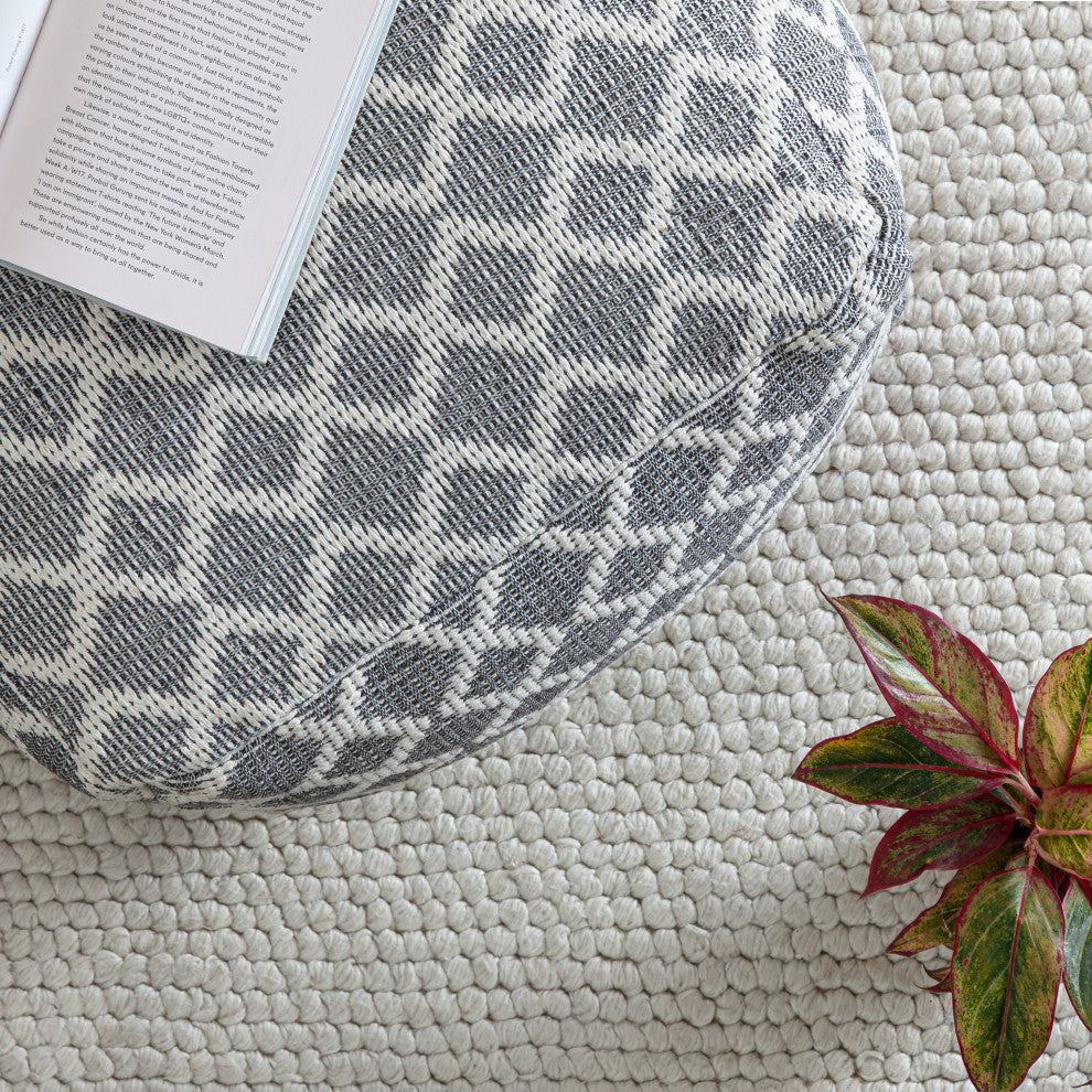South Grand Gray 22" x 22" x 16" Gray and Ivory Pouf