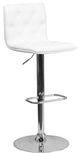 Contemporary Tufted White Vinyl Adjustable Barstool With Chrome Base