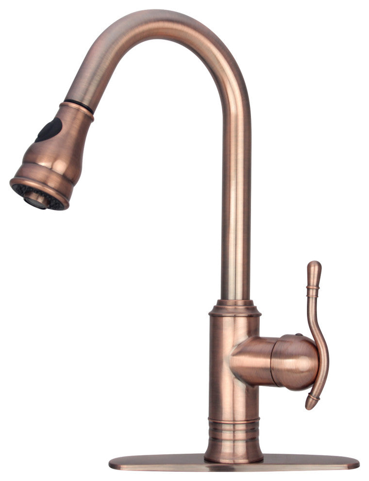 Copper Pull Down Kitchen Faucet, Single Level Solid Brass Kitchen Sink Faucets, Antique Copper