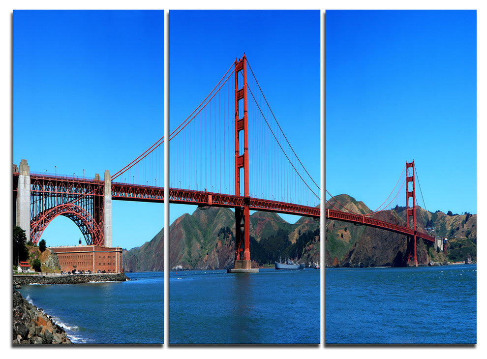 "Golden Gate Bridge Under Blue Sky" Metal Wall Art, 3 Panels, 36"x28"