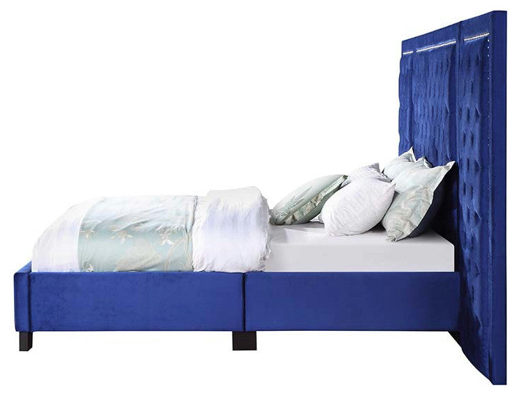 Frances Oversized Headboard Platform Bed, Blue Velvet, Queen
