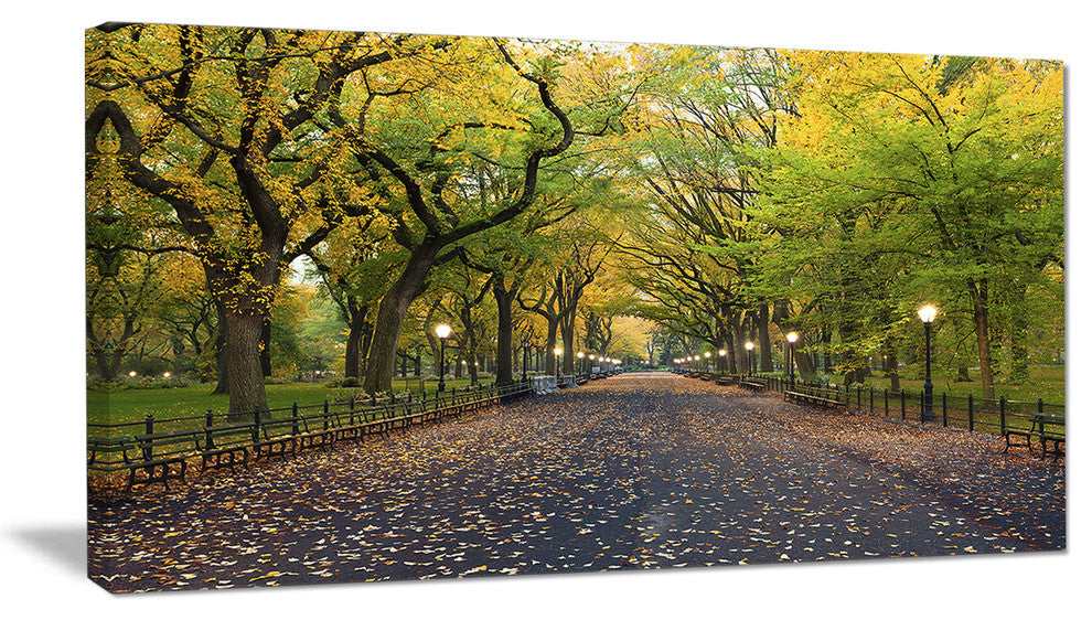 The Mall Area in Central Park, Large Landscape Canvas Art, 32"x16"