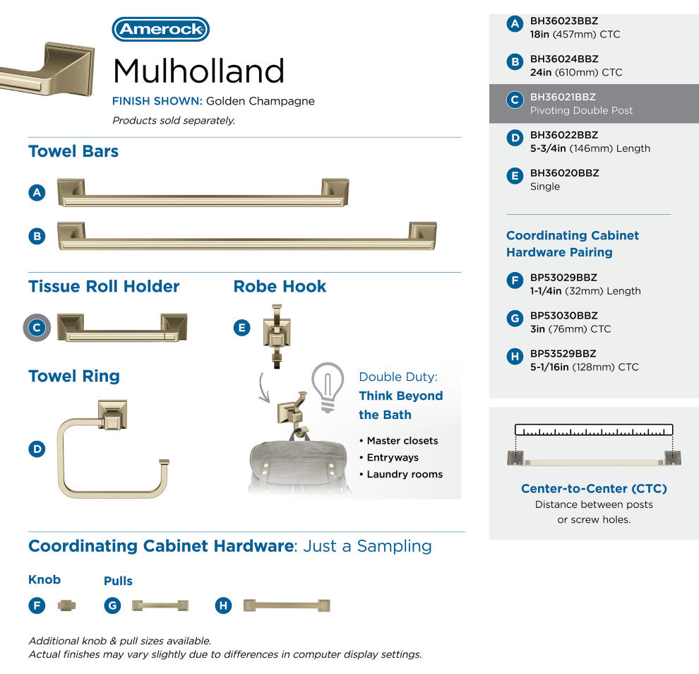 Amerock Mulholland Traditional Pivoting Double Post Toilet Paper Holder, Golden