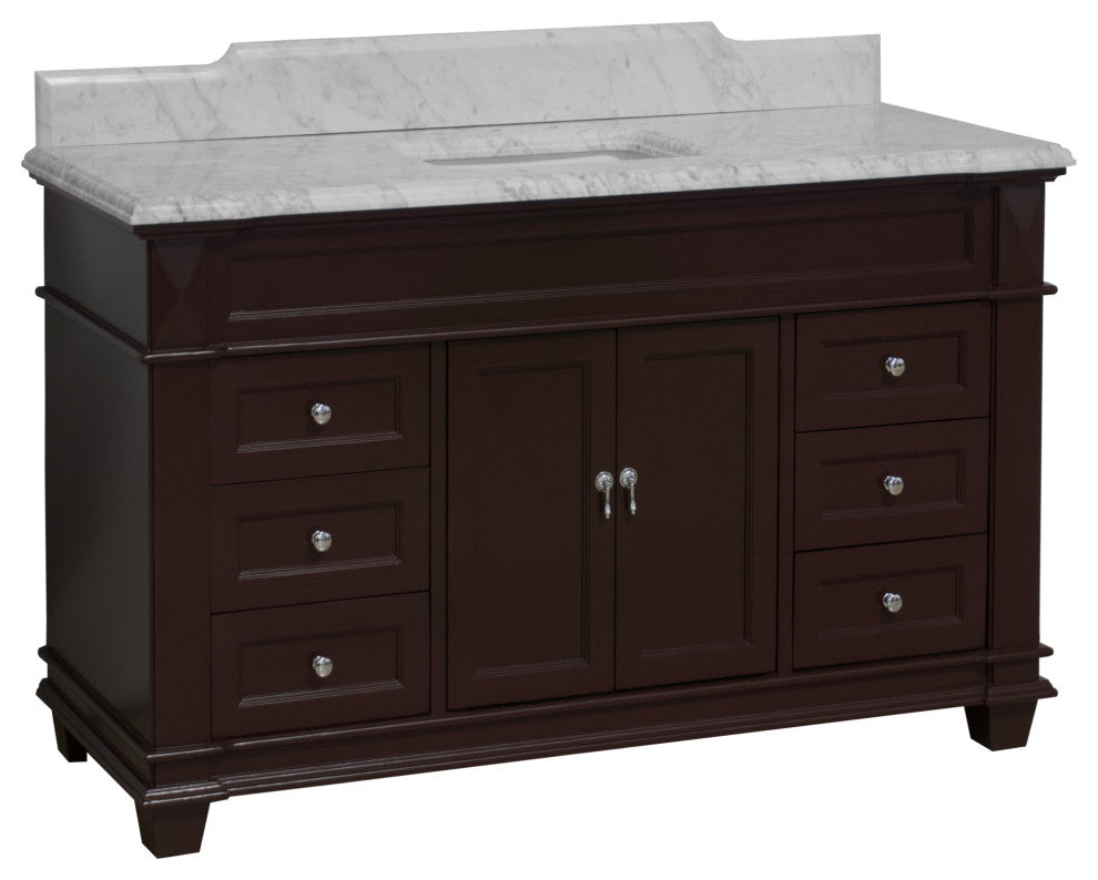 Elizabeth 60" Bathroom Vanity, Base: Chocolate, Top: Carrara Marble, Single Vanity