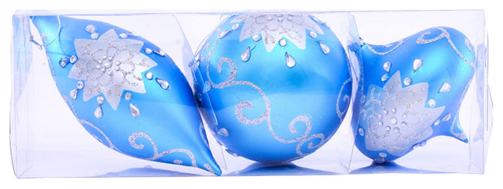 Vickerman Mc191312 4- 7" Turquoise Matte Glitter Jewel Christmas Ornament Set