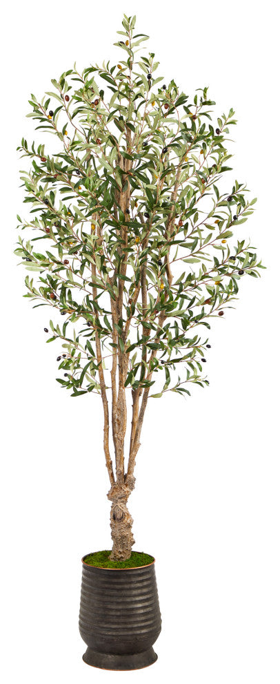 6.5' Olive Artificial Tree, Ribbed Metal Planter