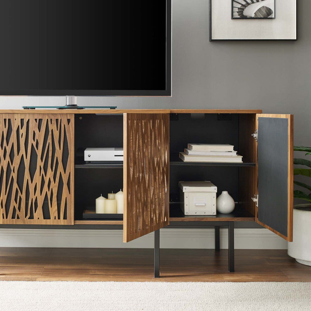 Console Entry Table Sideboard, Rectangular, Wood, Metal, Brown Walnut, Modern