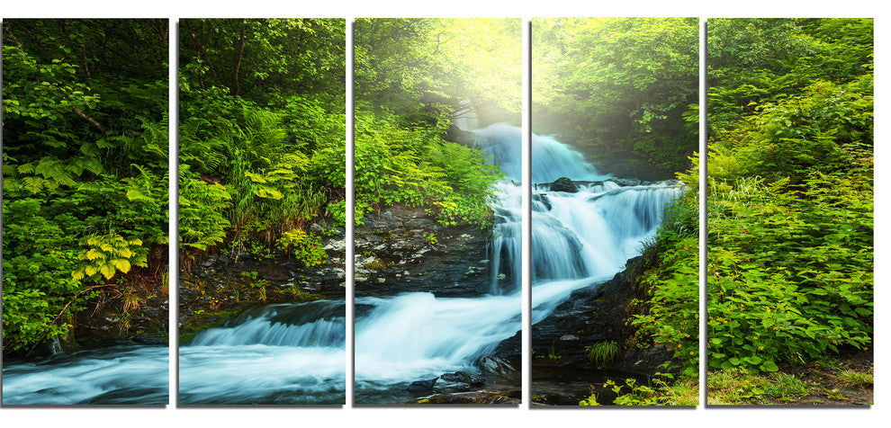 Blue Creek in Green Rain Forest, Landscape Canvas Art, 60"x28", 5 Panels