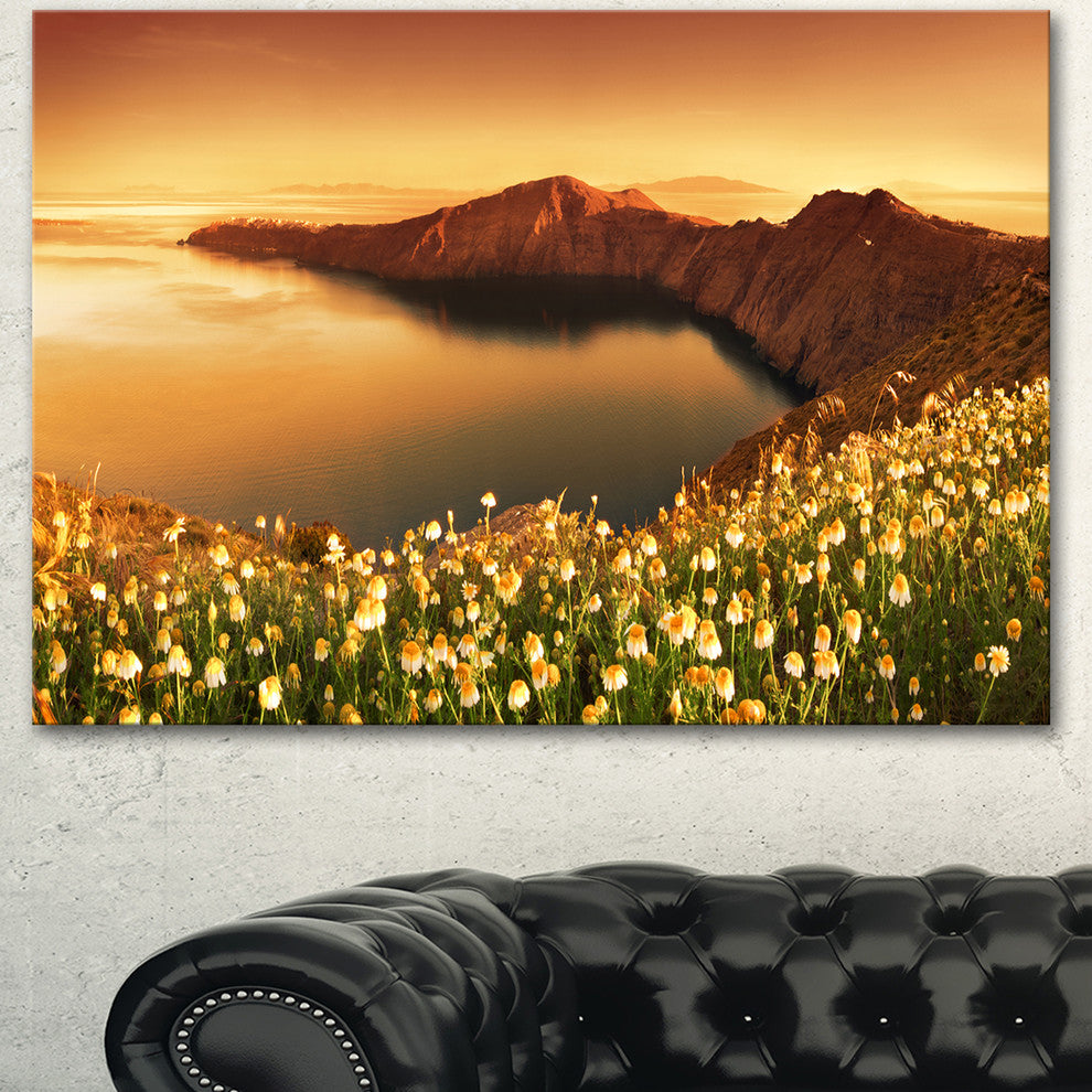 Sunrise Wildflowers on Santorini, Floral Canvas Art Print, 40"x30"