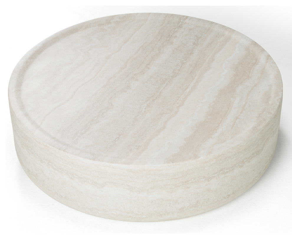 Modrest Cozad Modern Faux Travertine Round Coffee Table