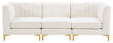 Alina Velvet Upholstered 3-Piece Modular Sofa, Cream