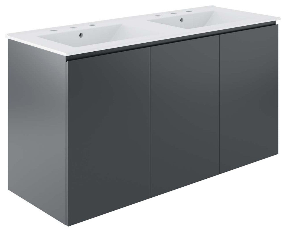 Bryn 48" Wall-Mount Double Sink Bathroom Vanity, Gray White
