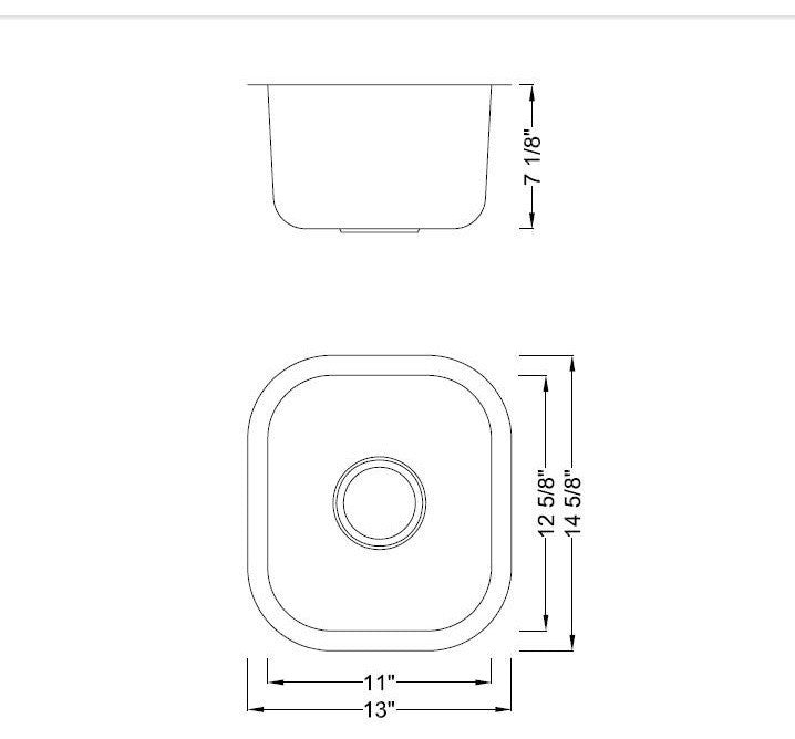14" Undermount Single Bowl Kitchen/Bar/Prep Sink, 18 Gauge