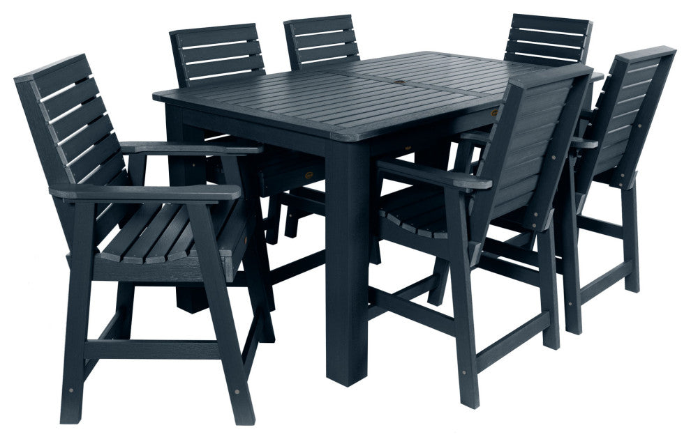 Glennville 7-Piece 42x72 Counter Dining Set, Weathered Acorn, Federal Blue