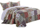 Chicago 3 Piece Fabric Queen Bedspread Set with Jacobean Prints, Multicolor
