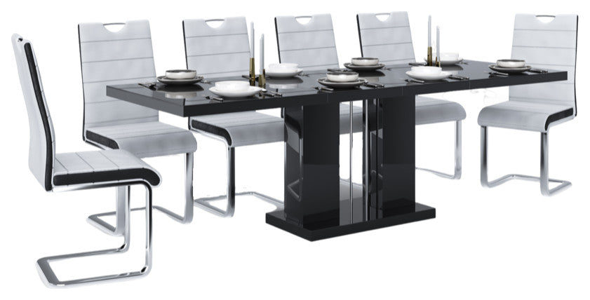 NOSSA Dining Set, Black/Black Table White/Black Chairs