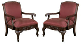 Home Square Wood Arm Chair in Walnut and Red Finish - Set of 2