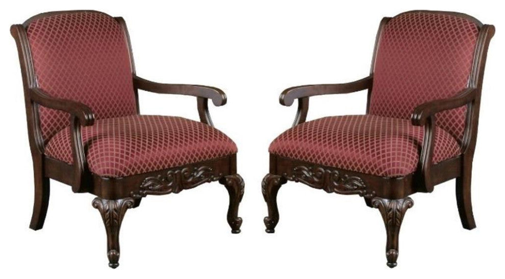 Home Square Wood Arm Chair in Walnut and Red Finish - Set of 2