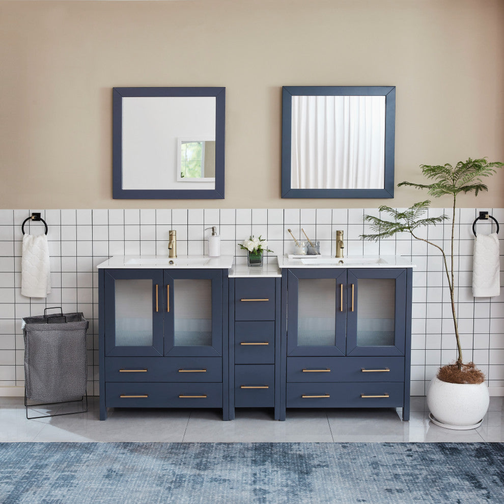 Vanity Art Vanity Set With Ceramic Top, 72", Blue