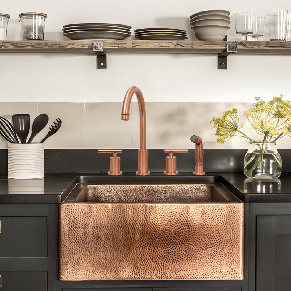 Akicon™ Two-Handles Copper Widespread Kitchen Faucet With Plastic Side Sprayer