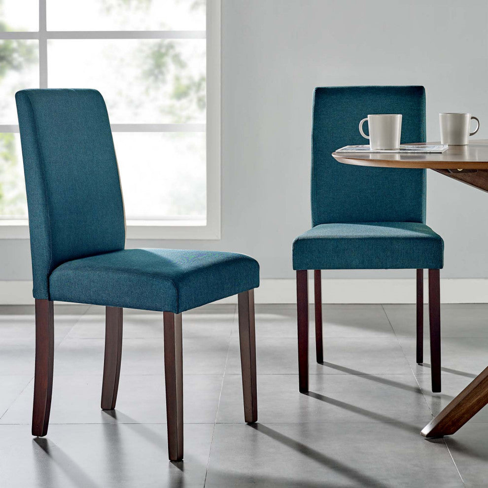 Side Dining Chair, Set of 2, Fabric, Wood, Blue, Modern, Cafe Bistro Restaurant
