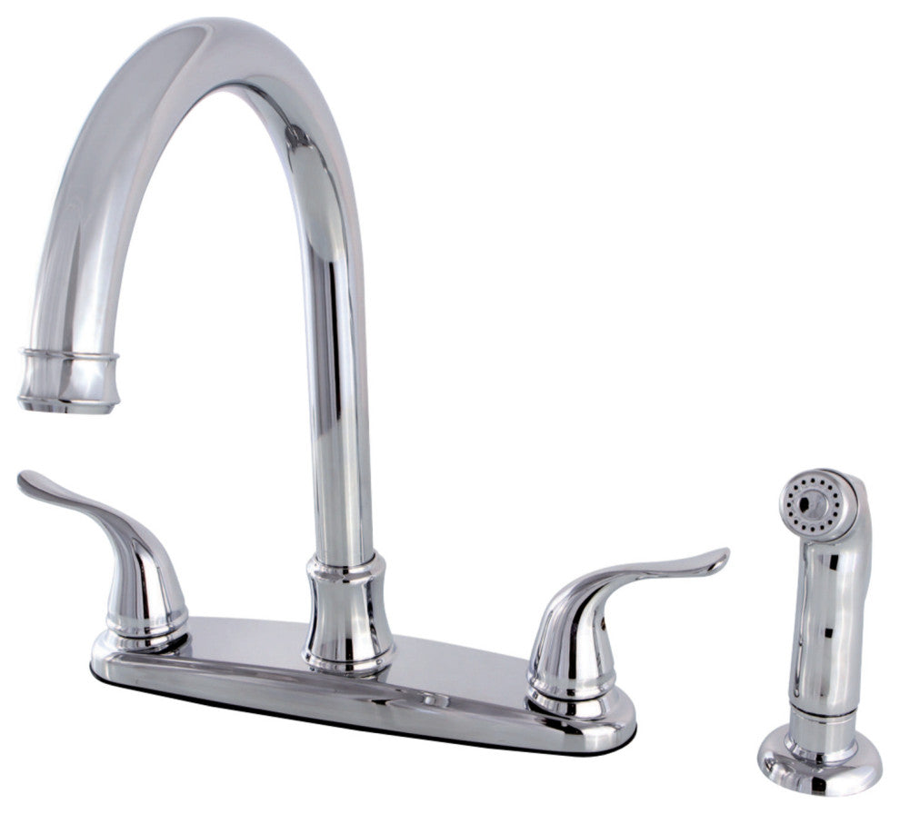 Kingston Brass 8" Centerset Kitchen Faucet With Sprayer, Polished Chrome
