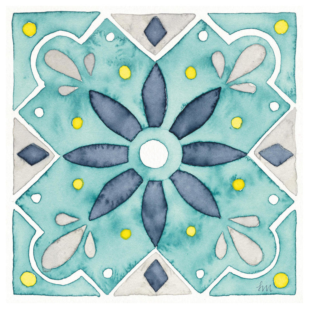 "Garden Getaway Tile V Teal" Digital Paper Print by Laura Marshall, 26"x26"