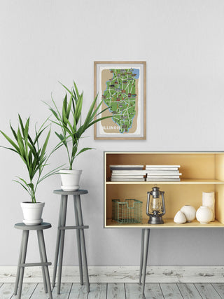 "Illinois Road Map" Framed Painting Print, 12x18