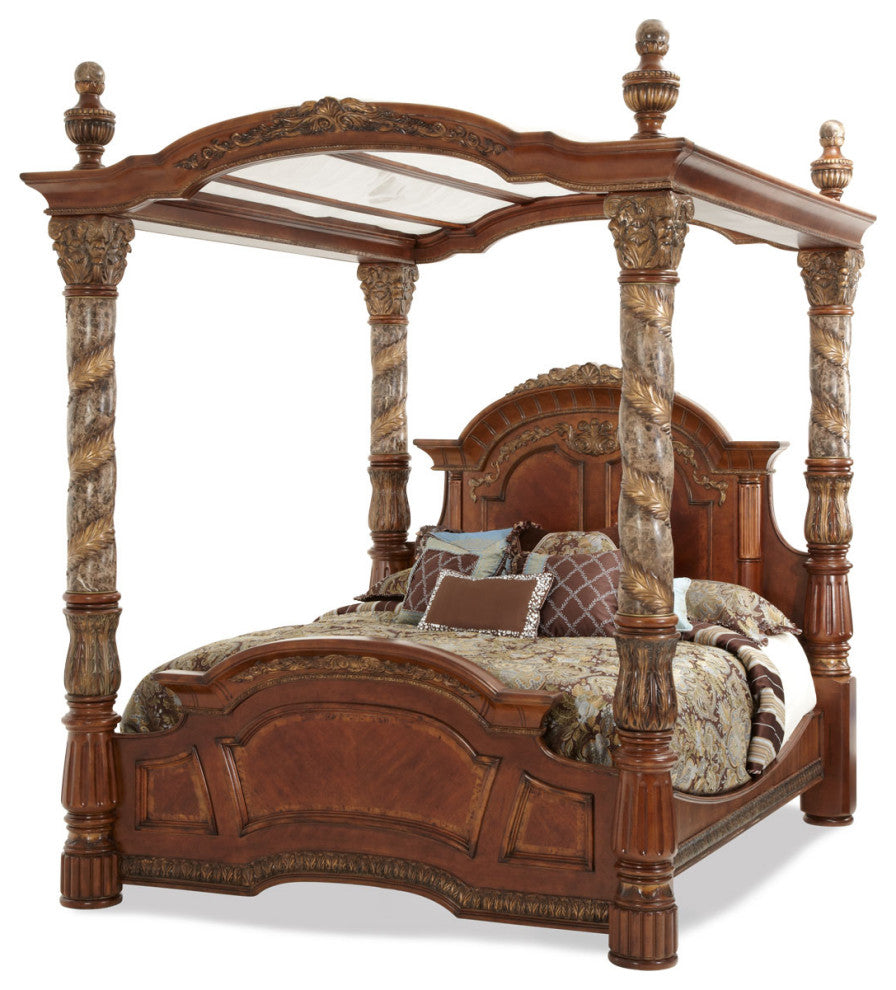AICO Furniture Villa Valencia 3-Piece California King Poster Canopy Bedroom Set